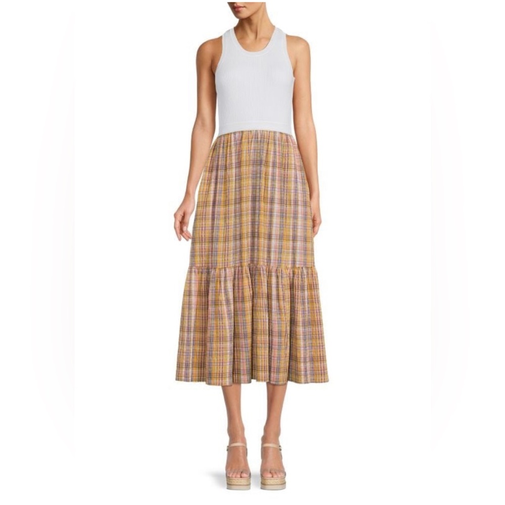 Tanya Taylor Camilla yellow plaid dress, size M